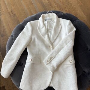 Zara Women's Ivory Textured Blazer